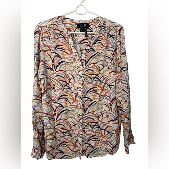 FDJ Colorful Grasses Roll-Up Sleeves Top NWOT - Picture 1 of 7